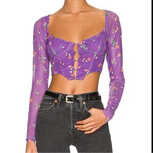 AFRM Floral Purple Long Sleeve Crop Top size Small